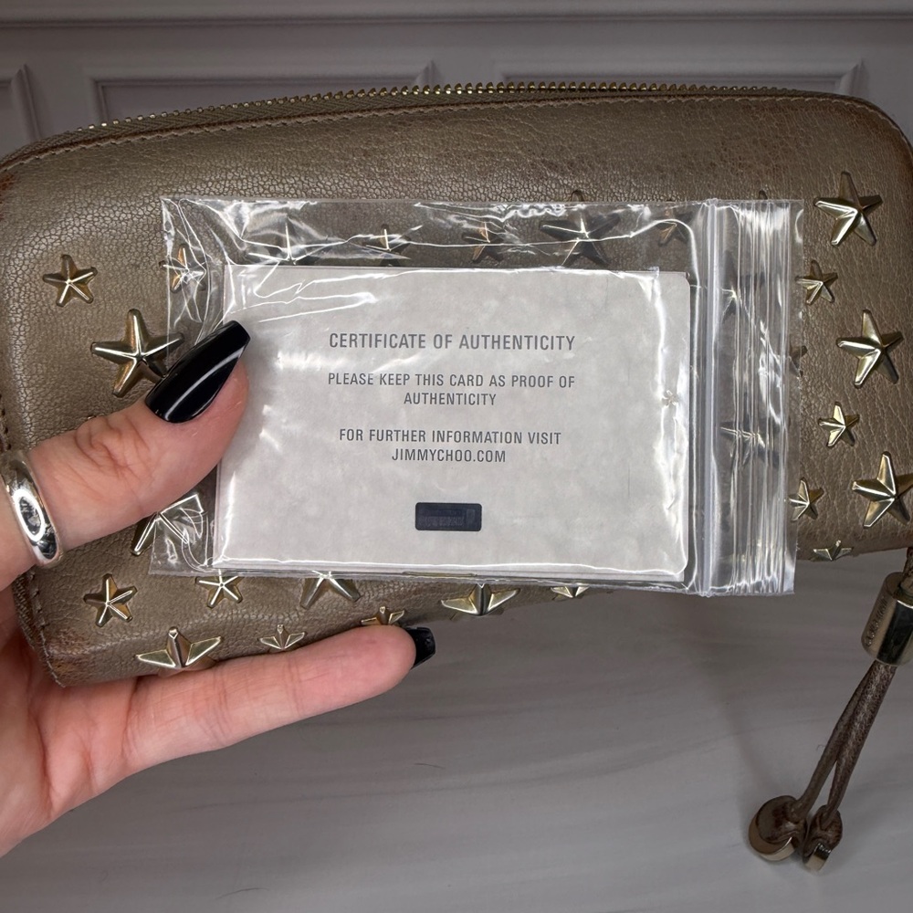 Jimmy Choo Gold Metallic Zip Around Leather Continental Wallet Full Inclusion - Picture 15 of 15